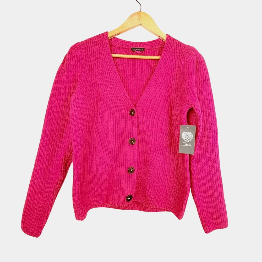 NWT Vince Camuto Hot Pink Puff Sleeve Cardigan S